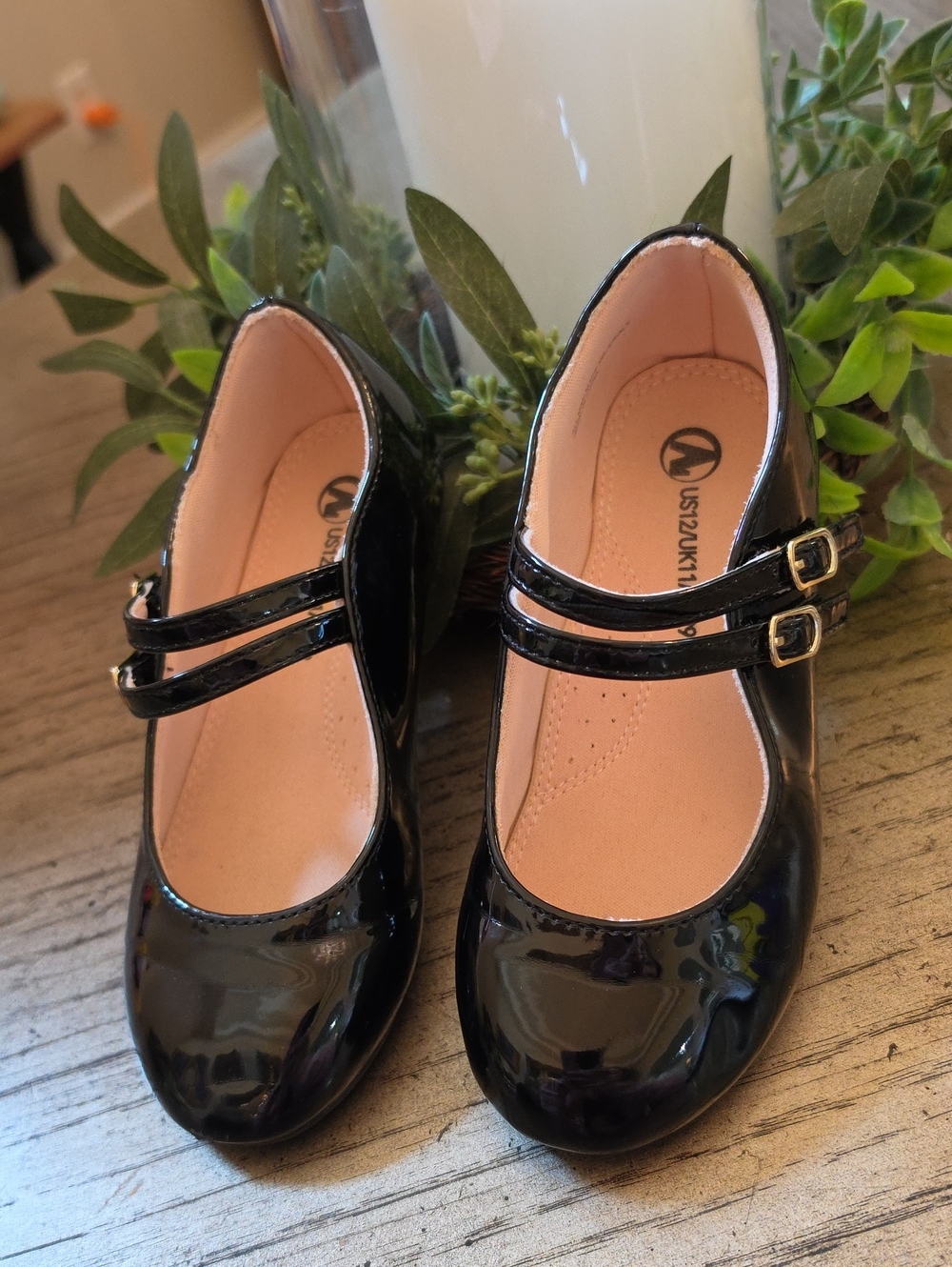 Girls Black Double-Strap Mary Jane Shoes Size 12